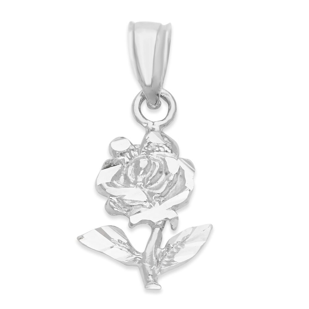 Solid 14k White Gold Rose Pendant - Romantic Jewelry Gifts